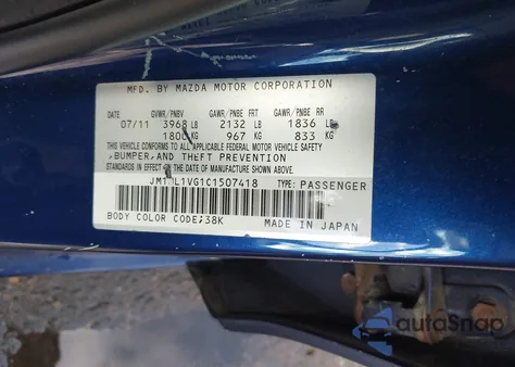 2012 Mazda Mazda3 I Touring from USA, damaged, VIN JM1BL1VG1C1507418